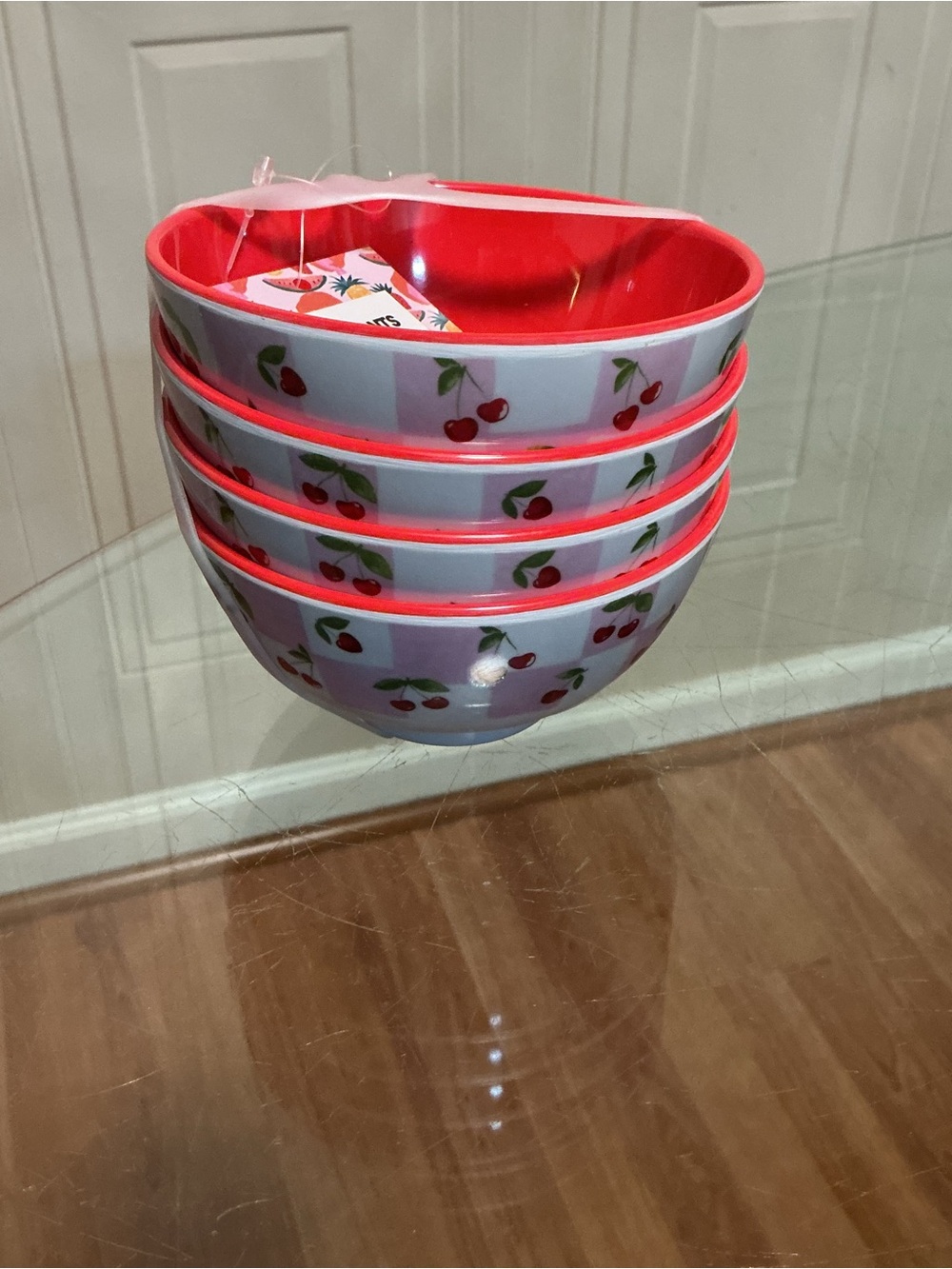 Brand New Bouffants & Broken Hearts Melamine Cherry Snack Bowls 4.5”